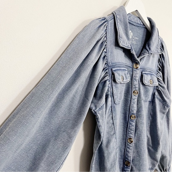 BOGO! Anthropologie Pilcro Chambray Denim Sweatshirt Buttondown Jacket XXS - Picture 7 of 12
